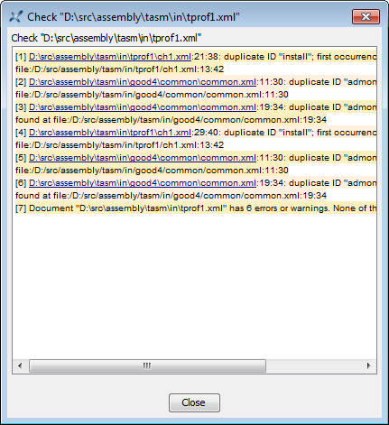 The dialog box displayed by command Check Assembly