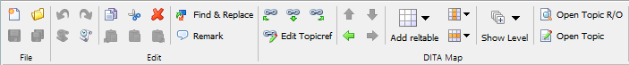 Ribbon of the XXE desktop application when a DITA map is being edited