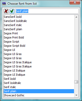 Dialog box displayed by the "Choose font from list" button
