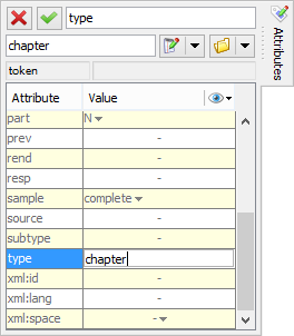 The Attributes tool used to type a value in the "type" row