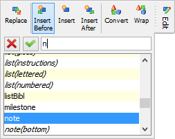 Select "note" from the list displayed by the Edit tool