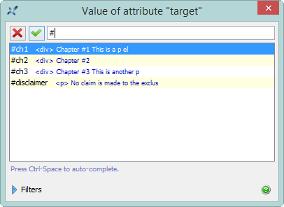 The dialog box used to set the target of a link