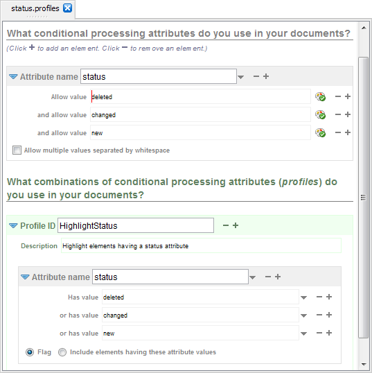 A sample ".profiles" file allowing to flag contents in the deliverables
