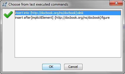 The "Choose from last executed commands" dialog box
