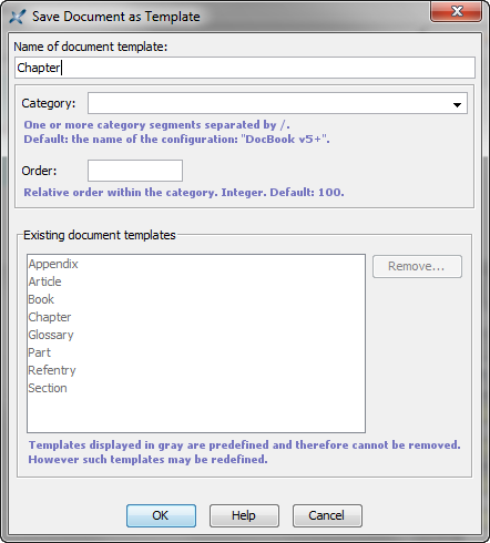 'Save Document as Template' dialog box