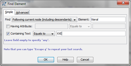 The Search|Find Element dialog box