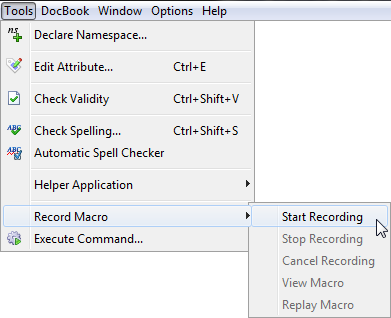 The Tools|Record Macro submenu